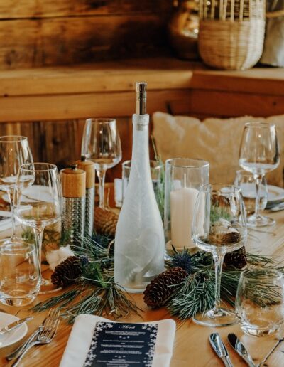 Tischdeko Winterhochzeit Berghochzeit Maria Alm Salzburger Land