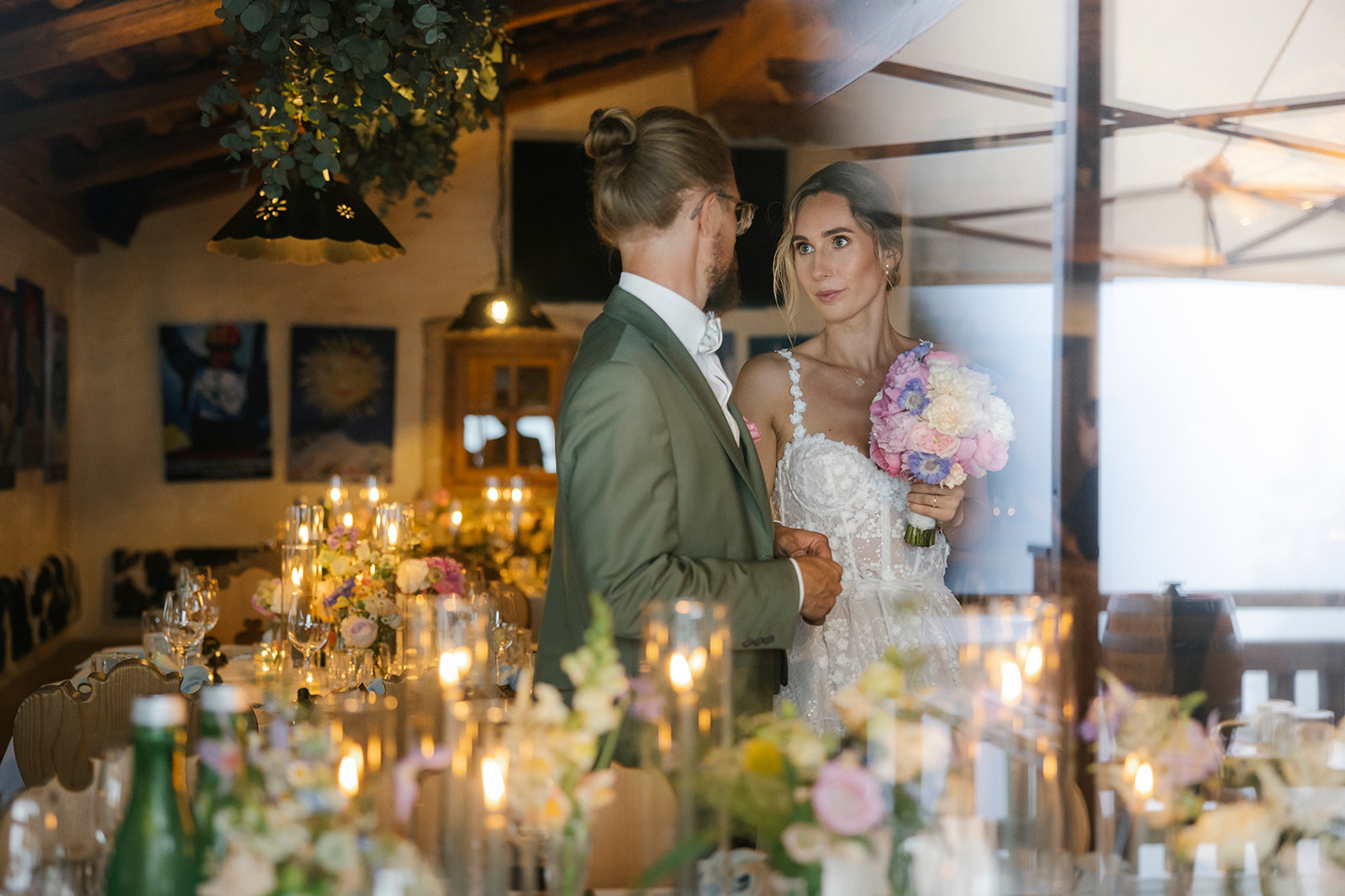 Bridal couple in their wedding location in the mountains in Austria at their wedding